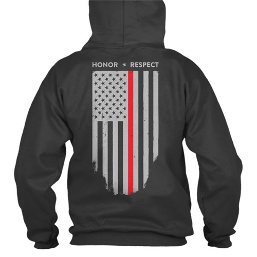 Hoodie - Thin Red Line American Flag Honor & Respect Thin Blue Line
