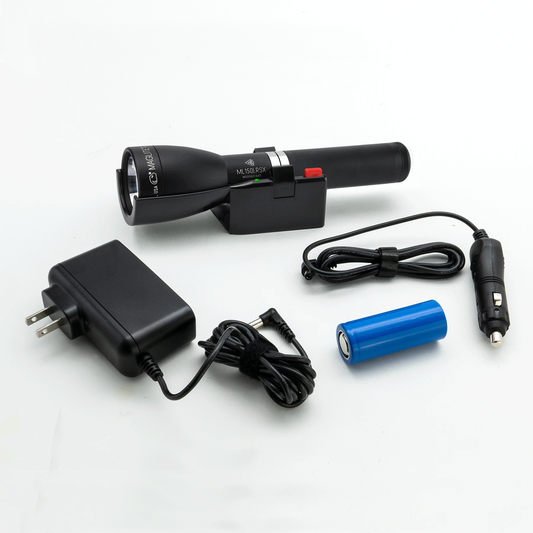 ML150LRSX Flashlight, LiFePO4 Battery, Charging Cradle, 12v Wire Lead Maglite
