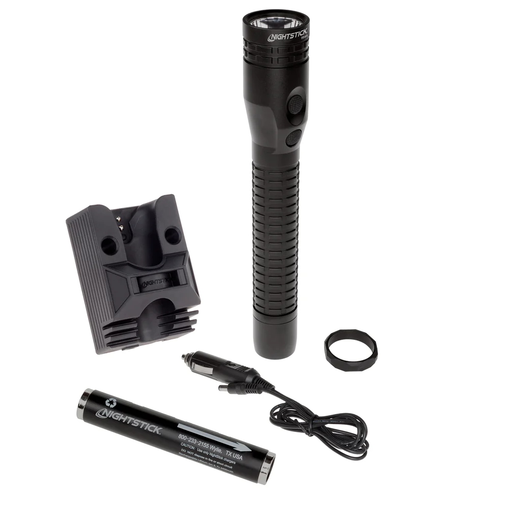 Metal Duty/Personal-Size Dual-Light Rechargeable Flashlight Nightstick