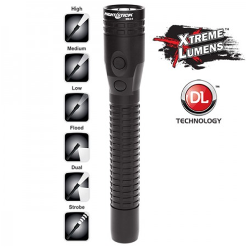 Metal Duty/Personal-Size Dual-Light Rechargeable Flashlight Nightstick