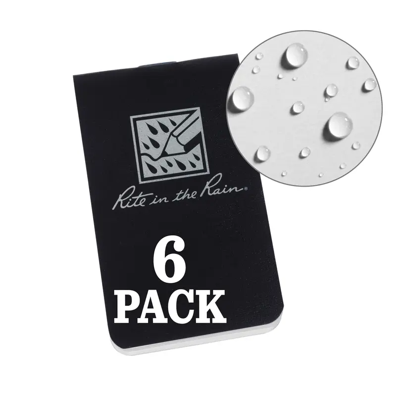 On-The-Go Notebook (Blank) - Black - 6 Pack Rite in the Rain
